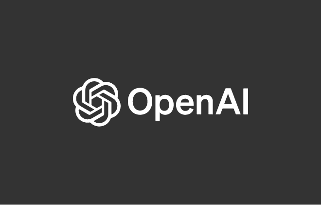 Dark grey rectangle with OpenAI logo, representing a partnership with the global AI leader